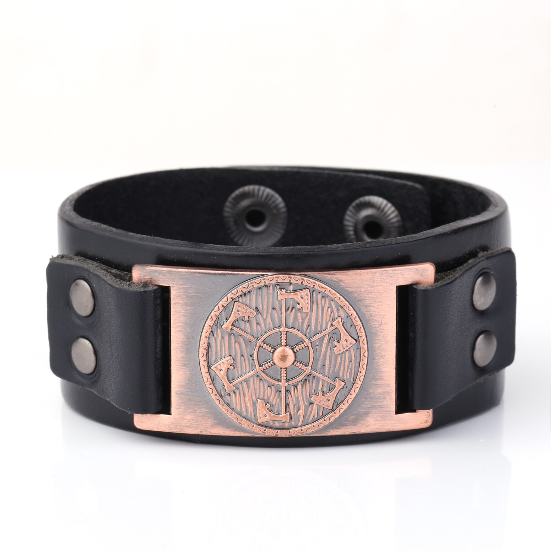 Skyrim – bracelet en cuir large avec pendentif de hache Viking, bijoux de la mythologie nordique, amulette Kolovrat esclave Wicca Pulseira: black-copper