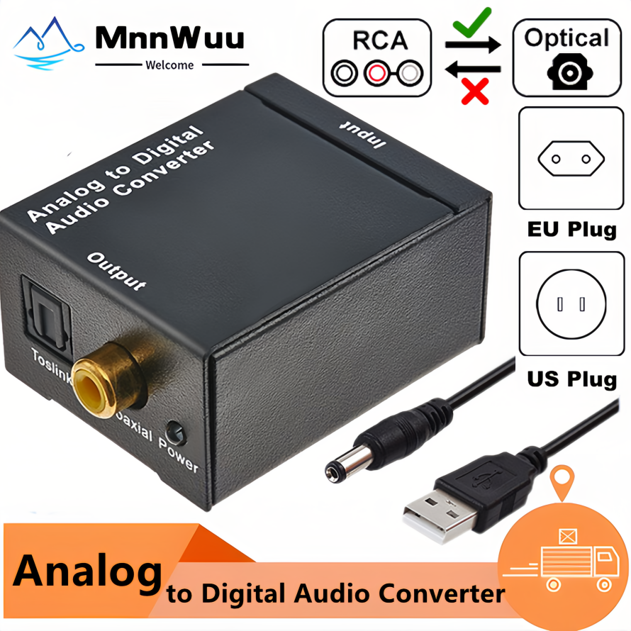 ADC Analog zu Digital Audio Konverter RCA zu Optische Toslink Audio Adapter Analog Digital Fiber Toslink Koaxial Audio Konverter