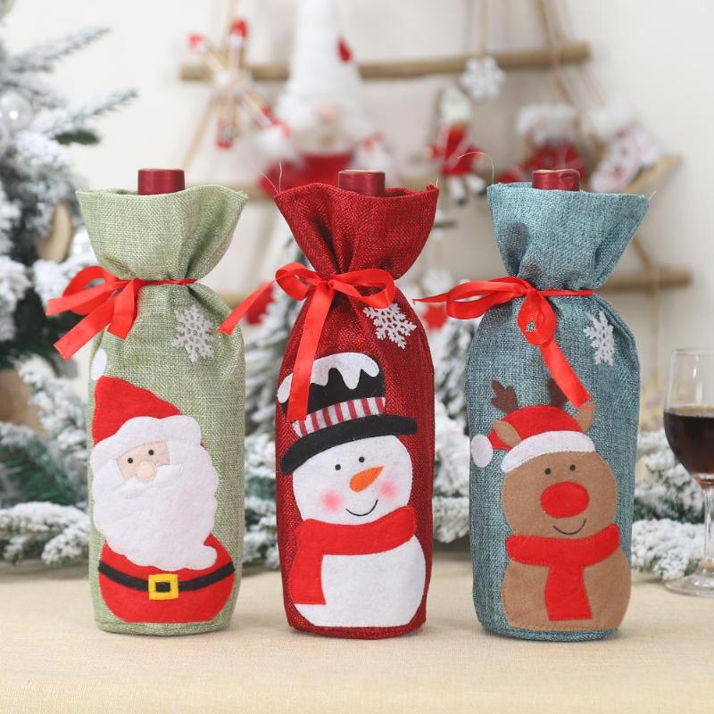 Christmas Red Wine Bottle Decor Set Santa Claus Bottles Cover Xmas Decor