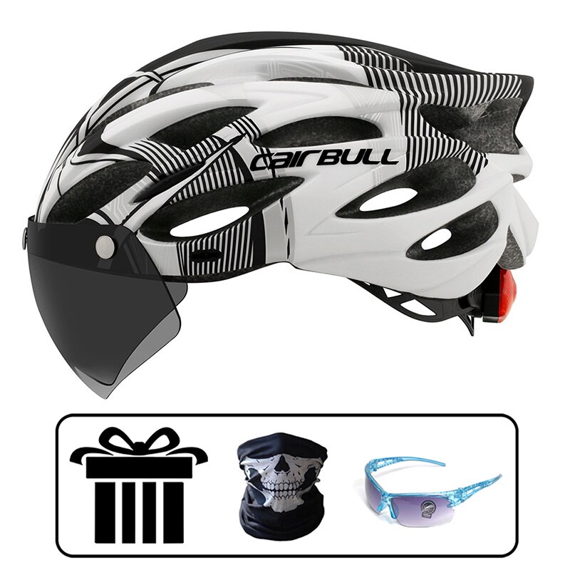 Cairbull ALLROAD Bicycle Helmet Highway Mountain Bike Riding Helmet with Lens and Brim: CB26-Black White-3