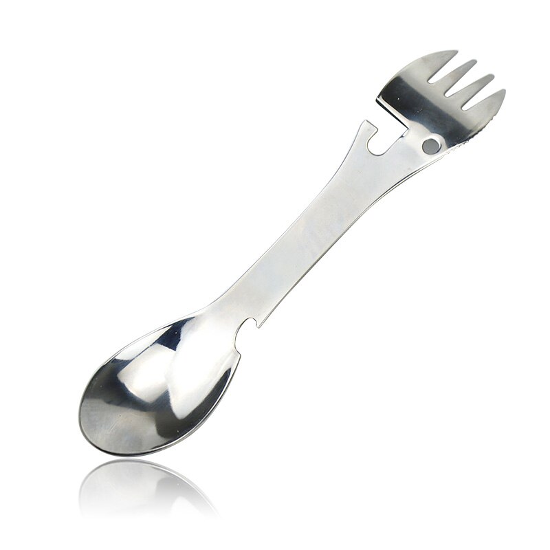 Multitool Stainless Steel Cutlery Flatware Utensil Fork Can Opener Spork Picnic Multi Tool Spoon Portable Camp Tableware Fork: Silver Shiny