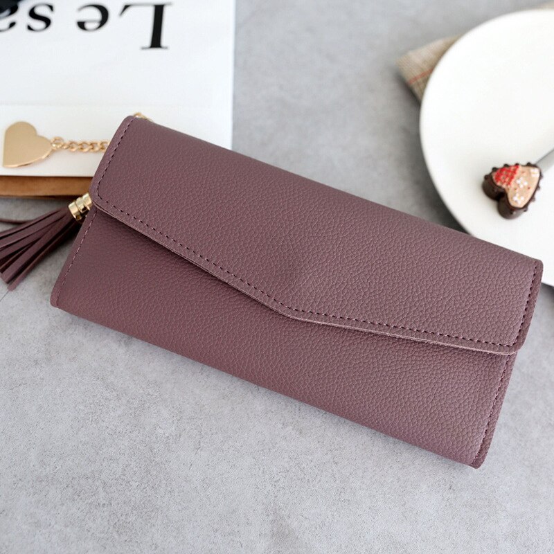 Tassel Pendan Woman Wallet Multi Pockets Lady Long Purse Clutch Zipper Phone Holder Female Wallets Card Holder Girl Carteras: Purple