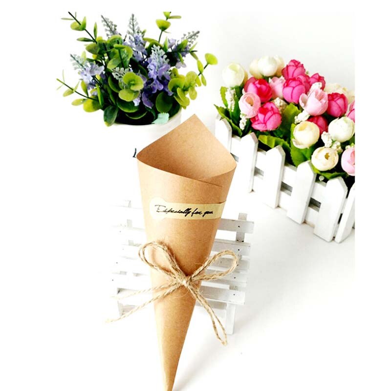 50 sztuk DIY retro kreatywne składane pudełko na prezenty z papieru pakowego stożek bukiet robić pakowania w kwiaty wesele świąteczne rzemiosło dekoracyjne