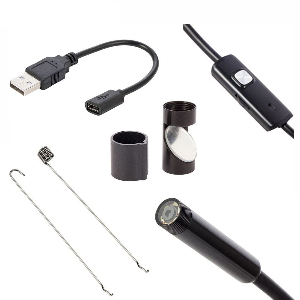 Endoscopio cámara para teléfono Android Flexible 7mm 5,5mm IP67 Micro USB C lente Cable industrial Cámara endoscopio PC 6LED ajustable