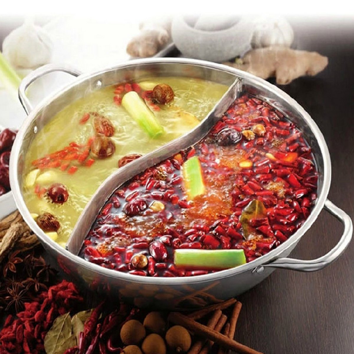 Roestvrij Stalen Pot Hotpot Inductie Fornuis Gasfornuis Compatibel Pot Huis Keuken Kookgerei Soep Kookpot Twin Verdeeld