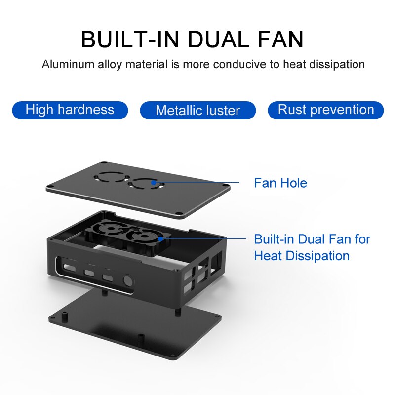 Raspberry Pi 4-carcasa de doble ventilador, carcasa diseñada para Raspberry Pi 4B