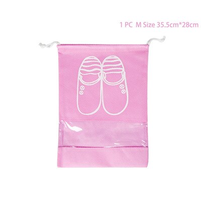 1 Pcs Waterproof Travel Shoes Bag Organizer Non-Woven Women Portable Drawstring Shoe Bags Pouch Dustproof Underwear Visual Tote: M Pink