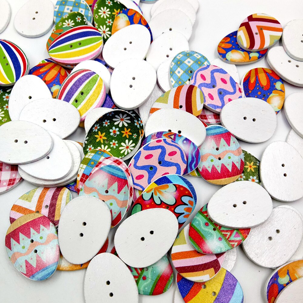 100 PCs DIY Craft Mixed Wooden Buttons Painting Foam Easter Eggs 2Hole Fit Sewing DIY Craft Easter Decoration Supplies