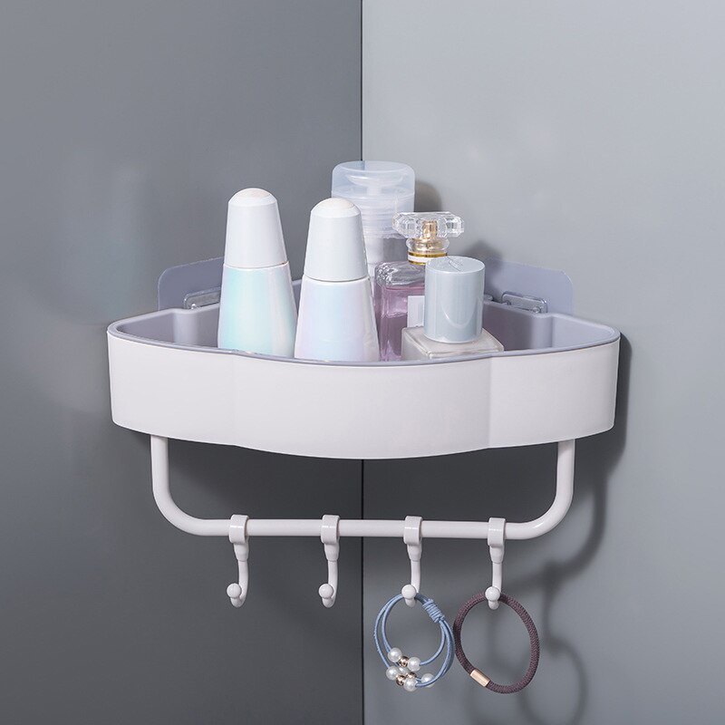Væghjørne brusehylde trekantet stativ med krog badeværelseshylde shampoo brusehyldeholder køkken opbevaringsstativ organizer