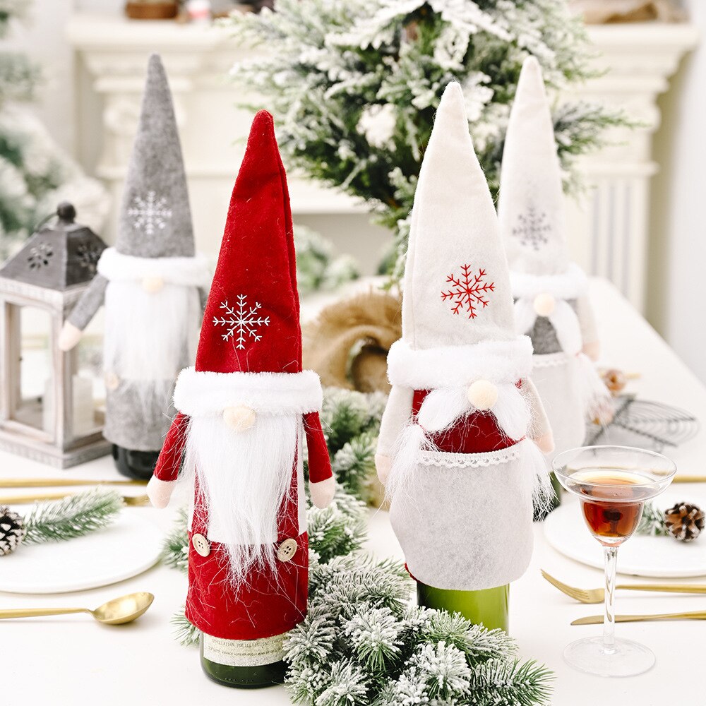 Fundas navideñas para botellas de vino, funda para botella de champán, decoración de cocina para , bolsa para botella de vino, de Navidad y Año