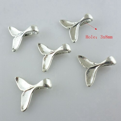 40pcs Tibetan Silver/Bronze Whale Tail Charms Bails Pendants 5x16x16mm Jewelry Findings: Silver