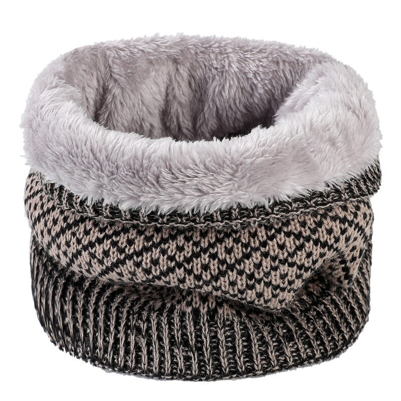 Winter Warm Plaid Thick Elastic Knitted Snood Scarf Ring Women Men Faux Fur Neck Tube Warmer Scarves Mufflers Collar: Beige