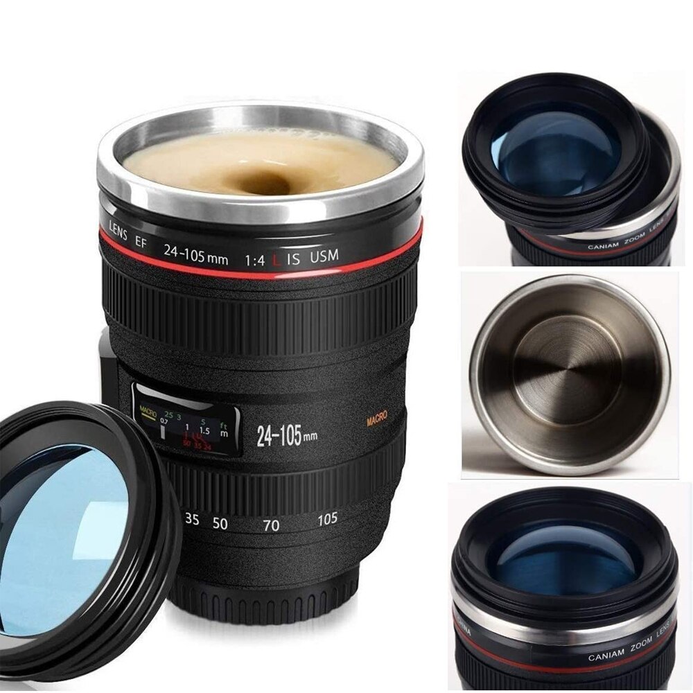 400ml tasse thermique caméra lentille Thermos bouteille avec couvercle en acier inoxydable gobelet café tasses bouteille d'eau vide flacons Drinkware