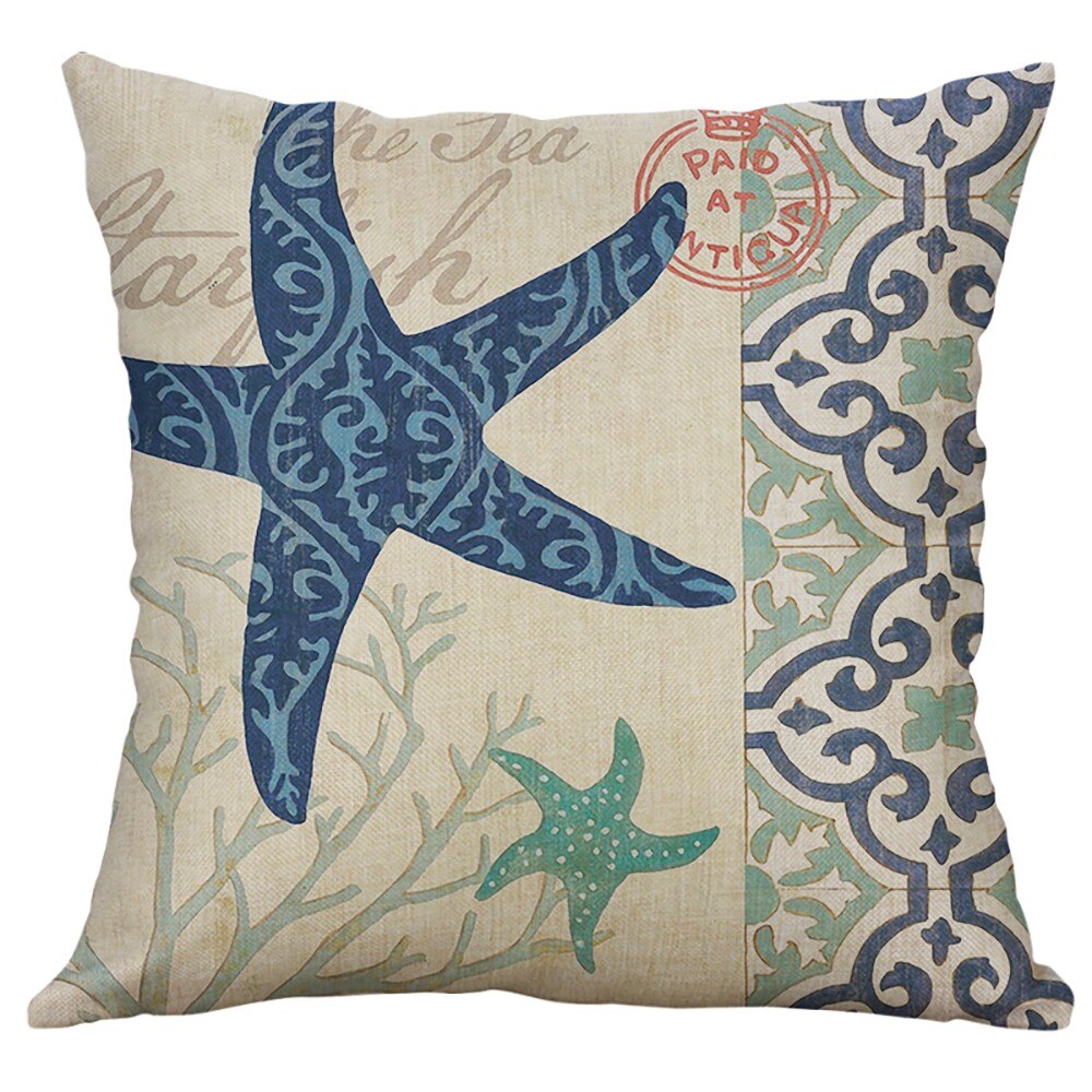 Cushions Lively Creatively Simple Mediterranean Flax Retro Conch Shell Sea Creatures Whale Crab Pillowcase Soft silla oficina: H