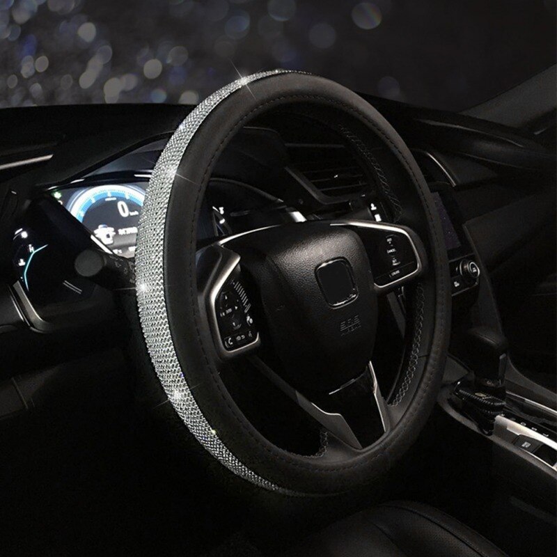 Luxury Crystal Diamond car steering wheel cover Rhinestones leather Auto steering wheel cover Car Interior Set Accessories