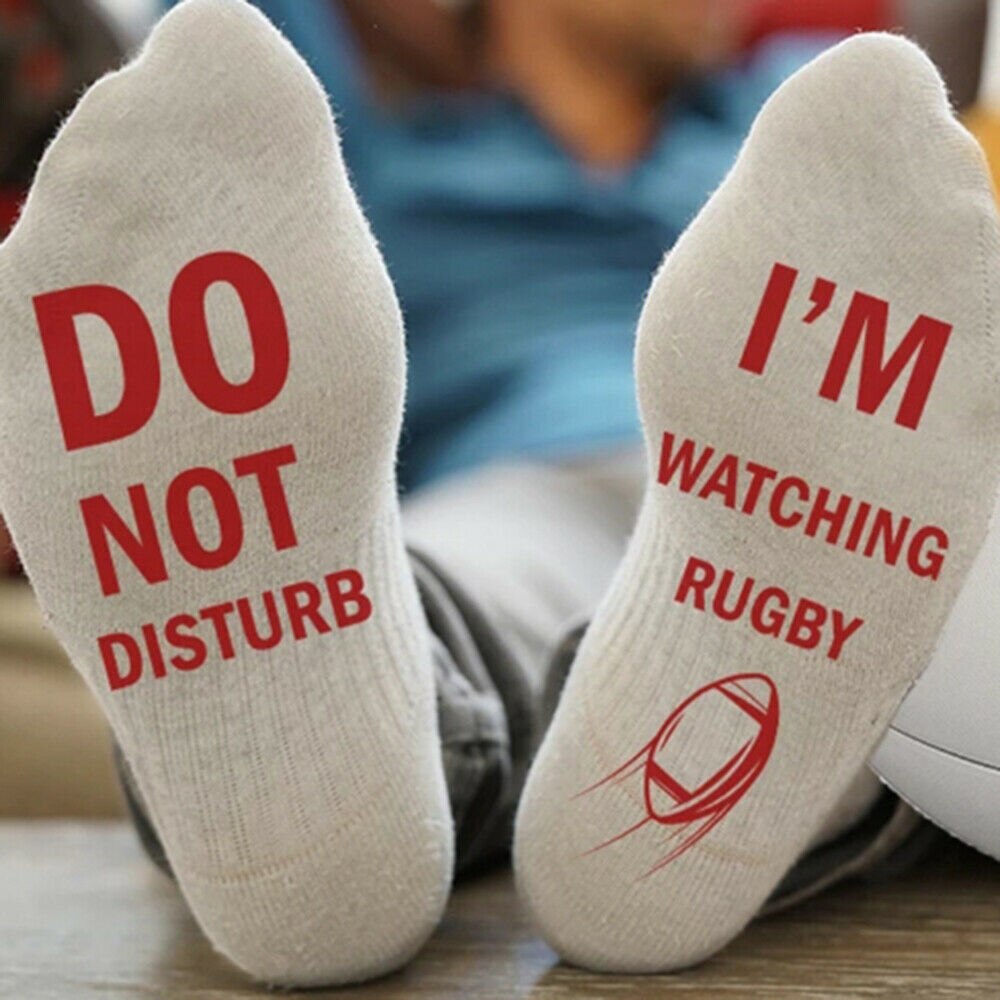 Sports sokker mænd kvinder nyhed sjove bomulds sokker forstyrrer ikke jeg ser rugby 1 par åndbar sok: Hvid