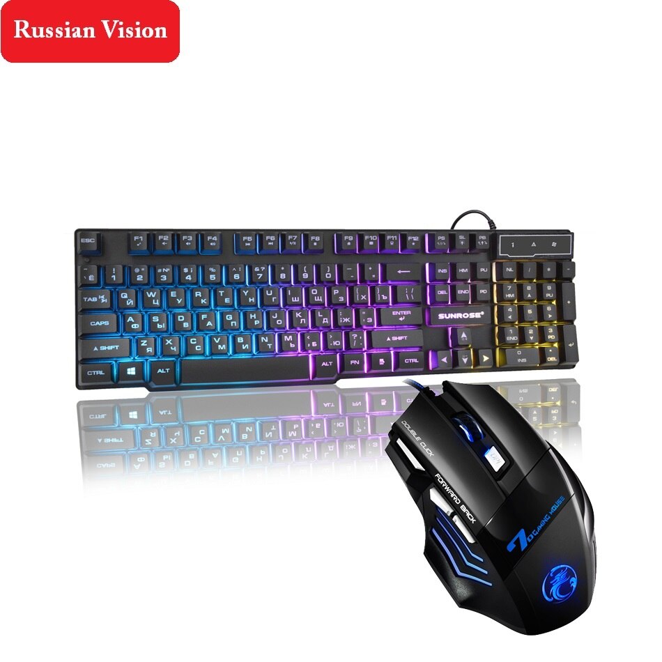 3 in 1 Gaming Keyboard Mouse Earphone Sets 3 Color Backlit EN/RU Keyboard 2400DPI Gaming Mice Headset Microphone For Laptop PC: Russian Keyboard