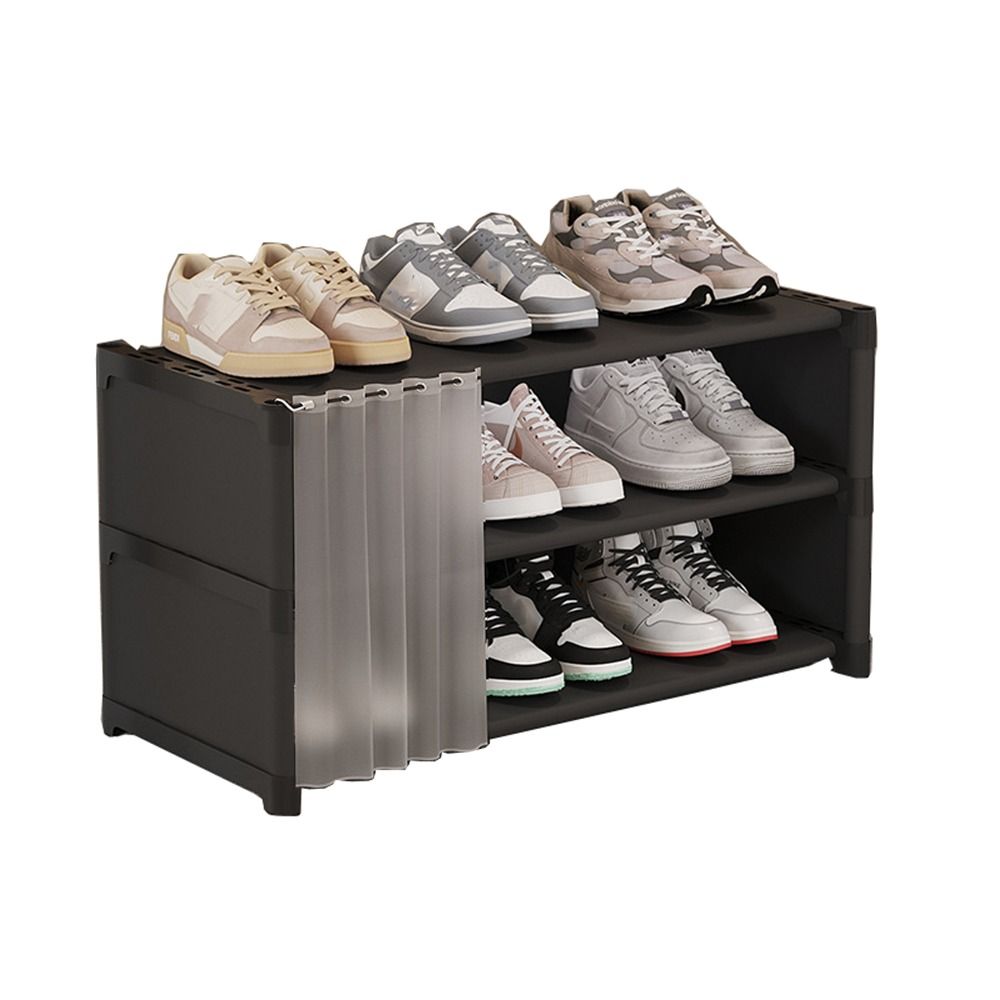 Zapatero largo con cubierta a prueba de polvo, gran capacidad, armario de zapatos de pie libre, doble fila, fácil de instalar, estante de almacenamiento de zapatos: Gris oscuro