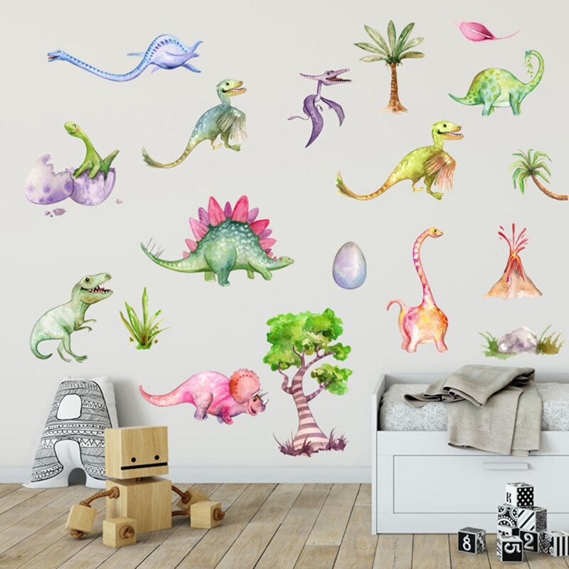 Cartoon Kleurrijke Dinosaurussen Muurstickers Pvc Diy Kinderkamer Nursery Home Decoration Muurstickers Achtergrond Behang Mooie