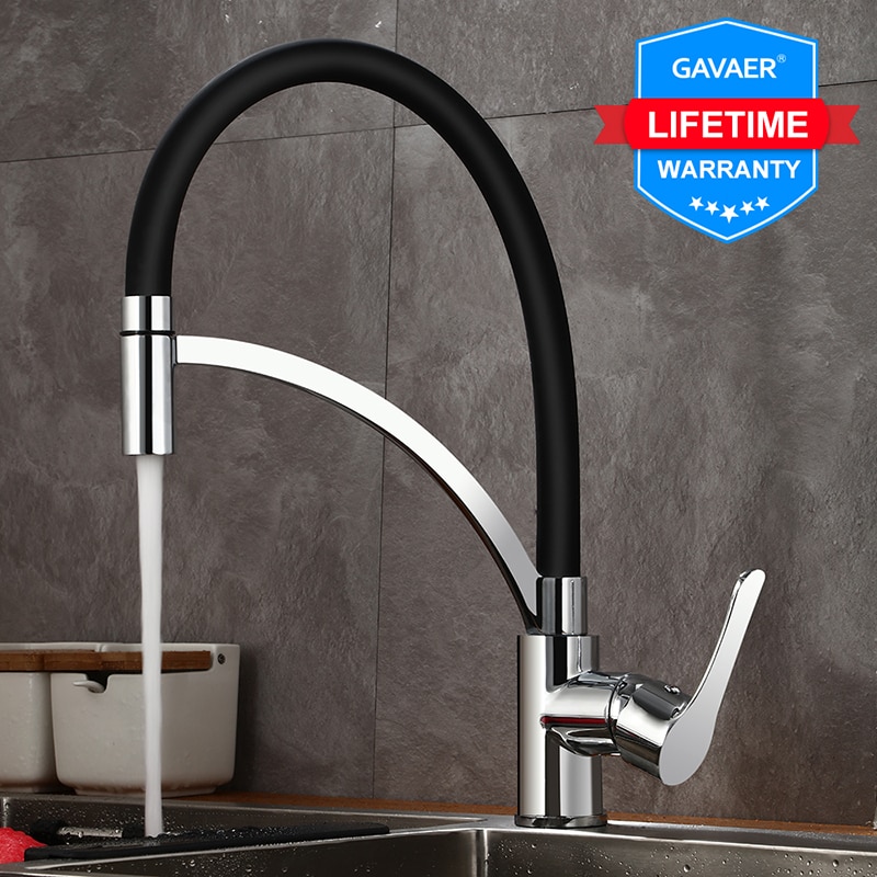 Gavaer Gummi Küche Armaturen Jede Richtung Rotierenden Moderne Küche Wasserhahn Wasserhähne Einzigen Griff ziehen Unten Deck Waschbecken Wasserhahn