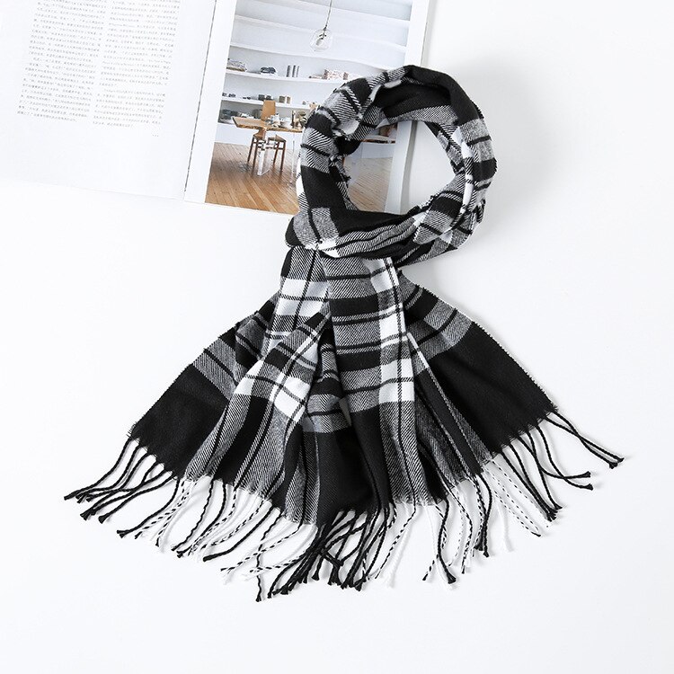Kleurrijke Kasjmier Sjaals Herfst Winter Leuke Zachte Plaid Vrouwen Sjaal Warm Dames Sjaal Lange Wrap pashmina Unisex Vrouwelijke: White balck6