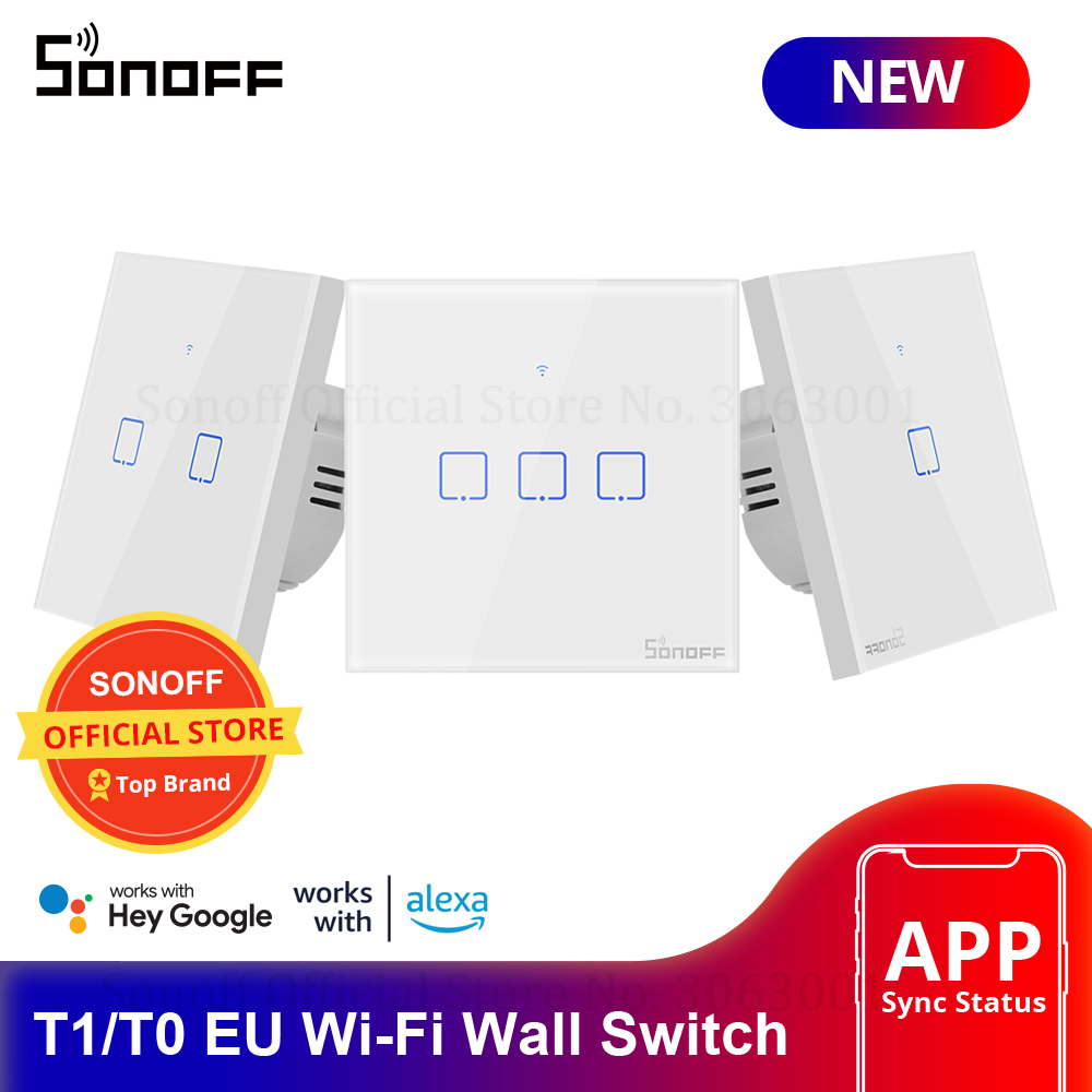 Sonoff-Interruptor de pared inteligente T0/T1, accesorio con Wifi, 1/2/3 entradas, táctil/WiFi/433 RF/aplicación remota, funciona con Alexa