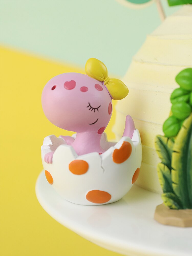 Söt äggskal dinosaurie tecknad baby dekoration lövsnöre archetree cake topper för barn födelsedagsfest tillbehör bakning
