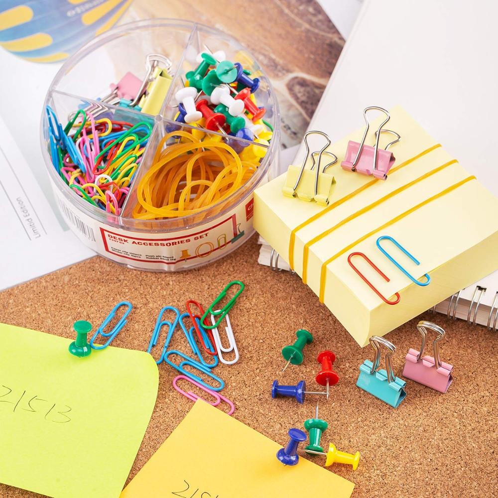 100pcs Paper Clips Binder Paper Clips Push Pins 50pcs Push Pin 10pcs Colorful Binder Clip 12g Rubber Band Office Supplies H6036