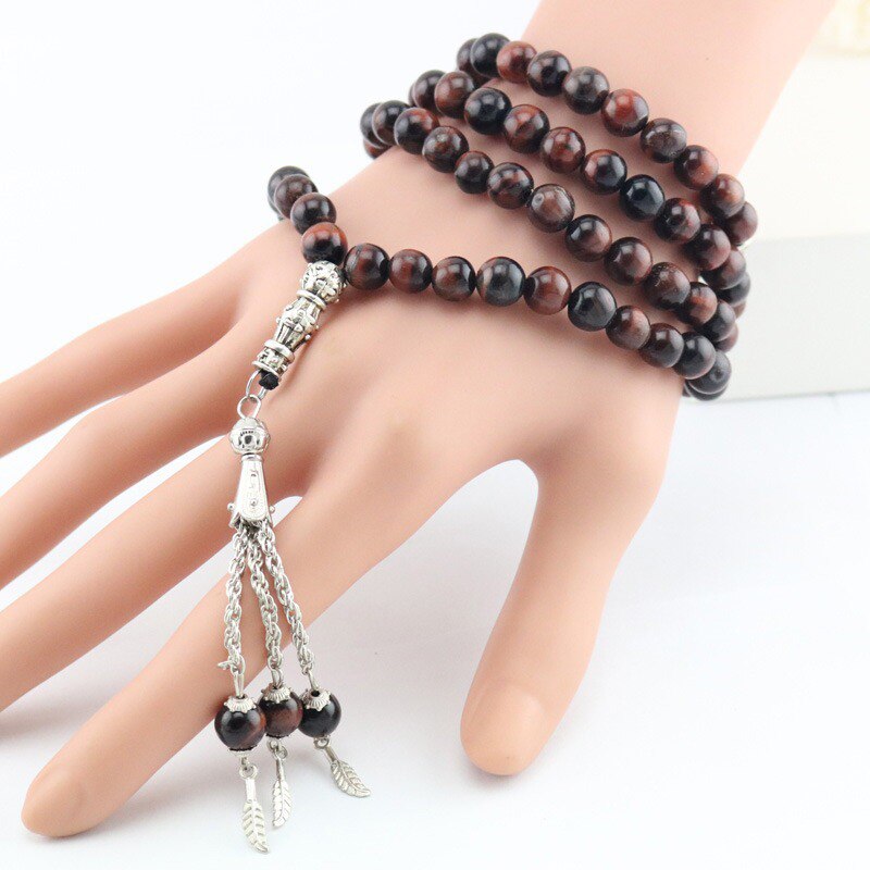Chapelet de prière islamique pour hommes et femmes, forme ronde, 99 perles, chapelet musulman, Tasbih, Bracelet perlé, Islam, turquie, Allah mohamed: Default Title