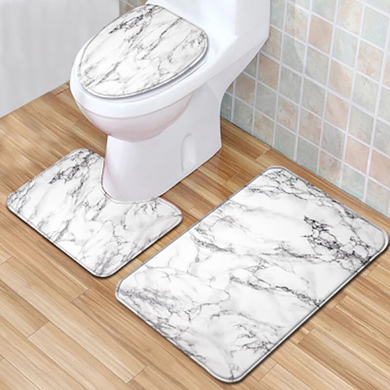 Colorful Bathroom Rugs 3pcs/Set Closestool Seat Mat Toilet Seat Mat Anti Slip Wc Mat Marble Effect Floor Mats Home Toilet Carpet: C013