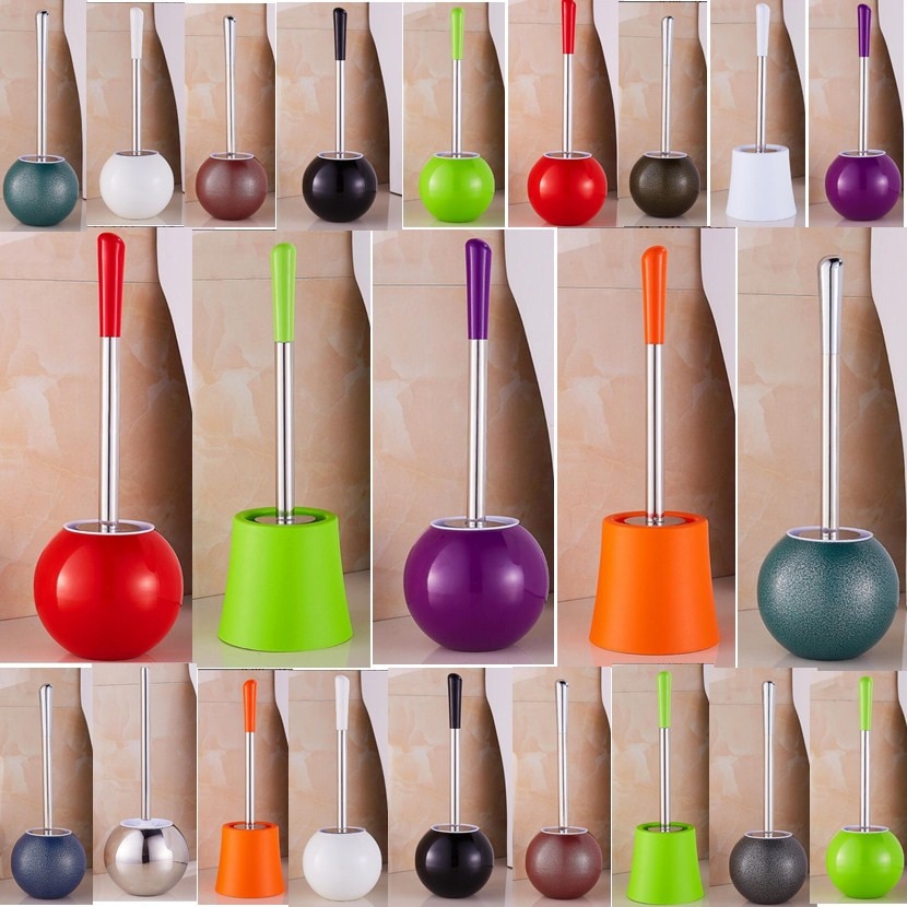 European Toilet Brush SetStainless Steel Round Base Color Toilet Brush, Bathroom Toilet Clean Brush Toilet Brush Set