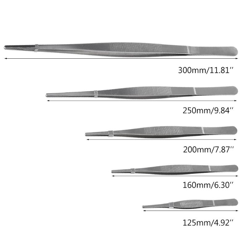 Toothed Tweezers Barbecue Stainless Steel Long Food Tongs Straight Home Tweezer Garden Kitchen BBQ Tool 5 Sizes D08D