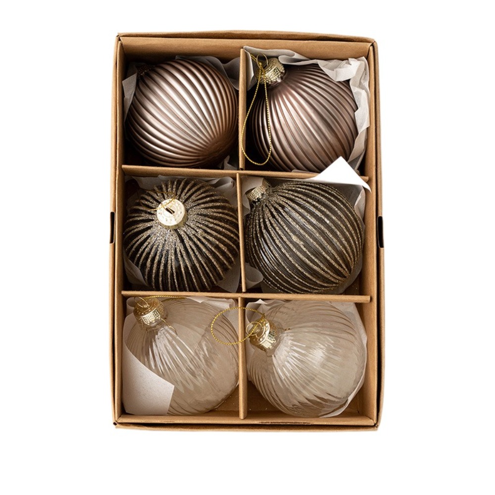 6 pçs artesanato conjunto de bola de natal de vidro 6cm criativo pingente de árvore de natal delicado pintado pendurado ornamento casamento: Fluorescência Amarela