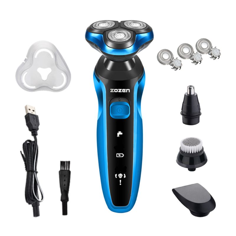 Mænd elektrisk barbermaskine usb genopladelig barbermaskine barbermaskine skægtrimmer vaskbar våd tør vandtæt elektrisk barbermaskine: Blå-c