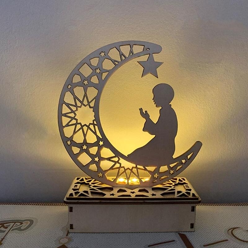 en bois lune bougie lumière Eid moubarak Ramadan décor maison ornement Plaque suspendus pendentif Islam musulman événement fête fournitures