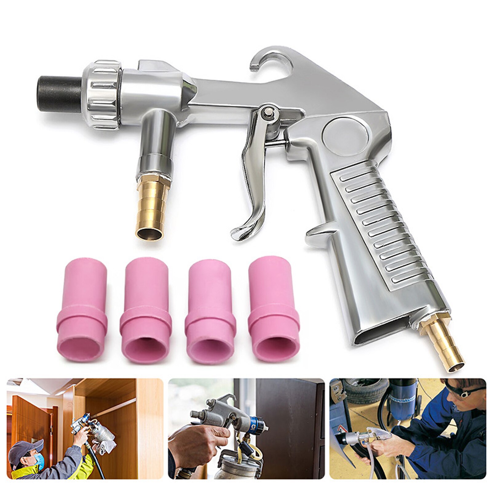 35mm Sandblaster Feed Guns Air Siphon Sand Blasting Multi-purpose Abrasive Tool Ceramic Nozzles Tips Kit Power Tools Sprayer
