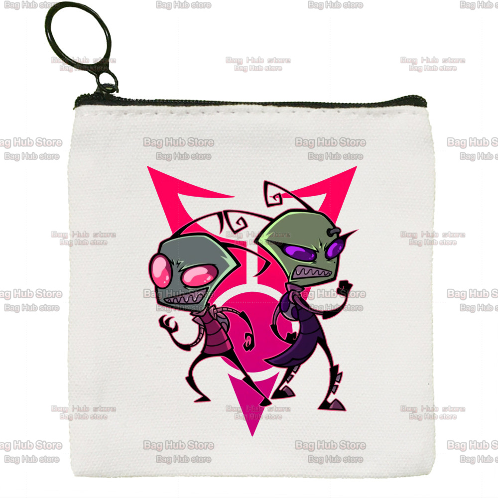 Invader Zim Zim Image Cartoon brezentowa portmonetka z zamkiem błyskawicznym studentka mały uroczy portmonetka szminka torba mała przenośna: O
