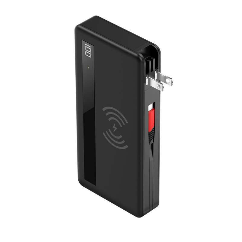 4 in 1 20000mAh Power Bank Wireless Charging Powerbank Built in Cable Portable Charger for Samsung iPhone 12 Poverbank with Plug: US Plug Black