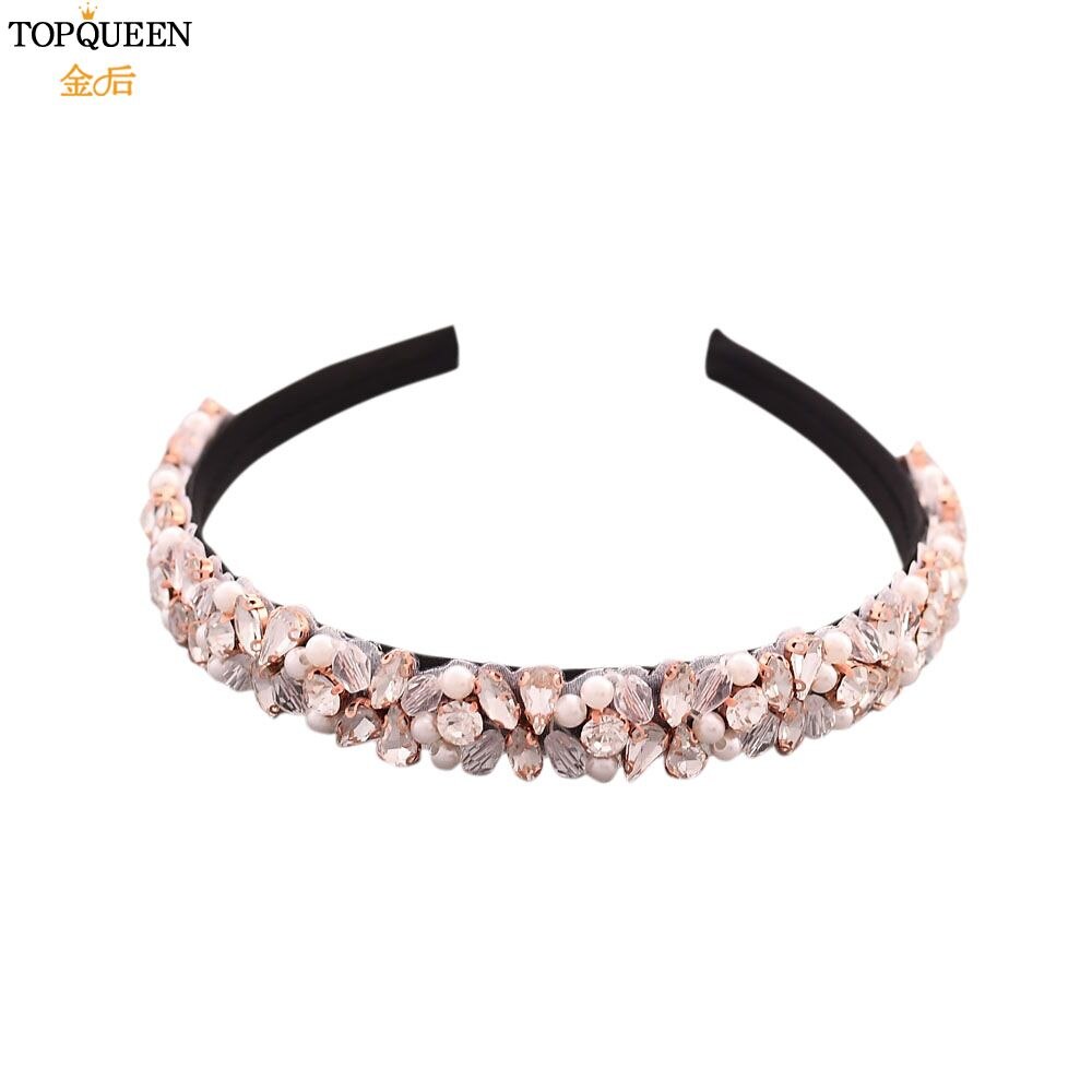 TOPQUEEN S387-FG Luxus Strass Hochzeit Stirnband Stunning Kristall Haar Schmuck Braut Haar Tiara Barock Stirnbänder Headwear: S387-Black