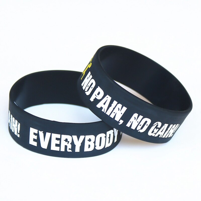 1PC Everybody Fit No Pain No Gain Silicone Wristband Wide Band Motto Rubber Bracelets & Bangles Armband