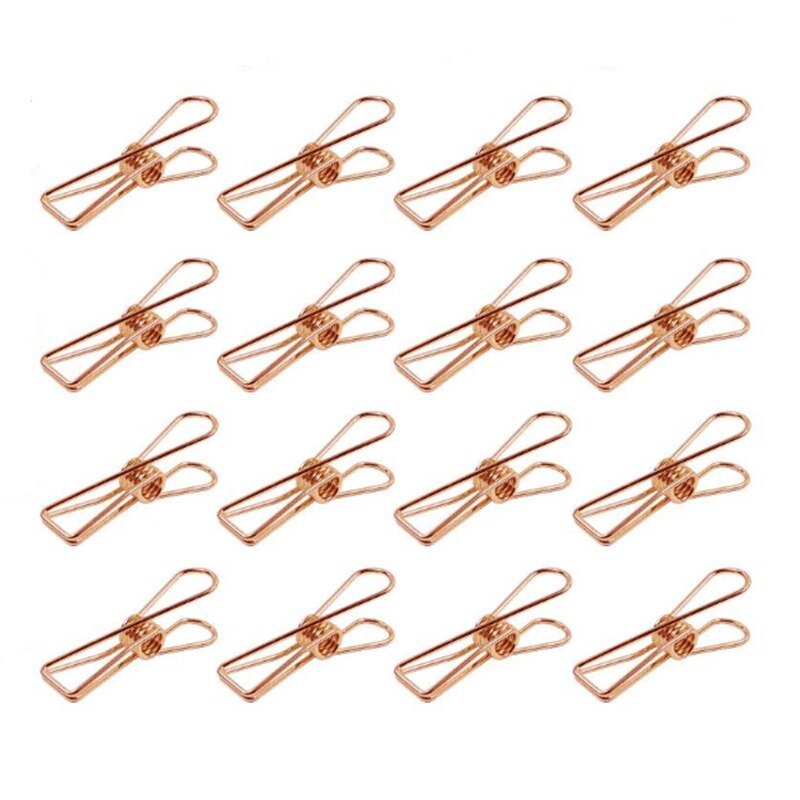 Förpackning  of 25 roséguld små metallklämmor - klädstrådsklämmor för flera ändamål