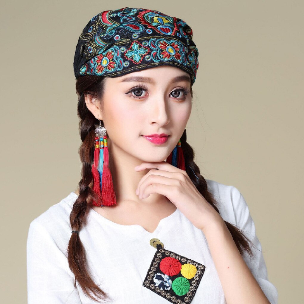 Étnico mexicano Estilo Vintage mujer flores de bordado pañuelos estampada roja sombrero gorros de invierno para mujeres 5 Estilo: 04
