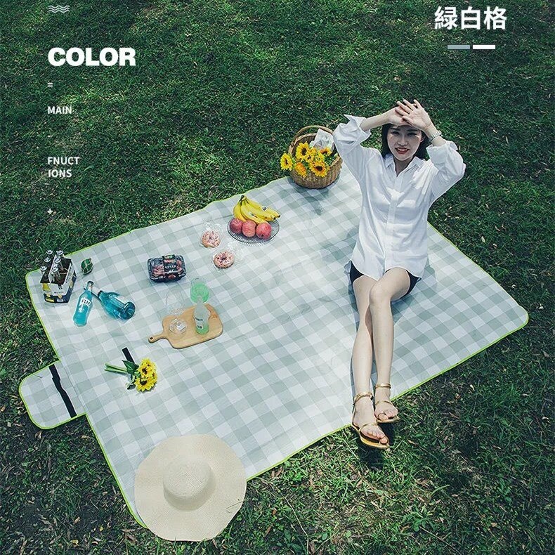Multi-Size Camping Mat Outdoor Waterdichte Plaid Picknick Strand Deken Draagbare Opvouwbare Oxford Grond Mat Voor Multiplayer: Green Grid / 180X150cm