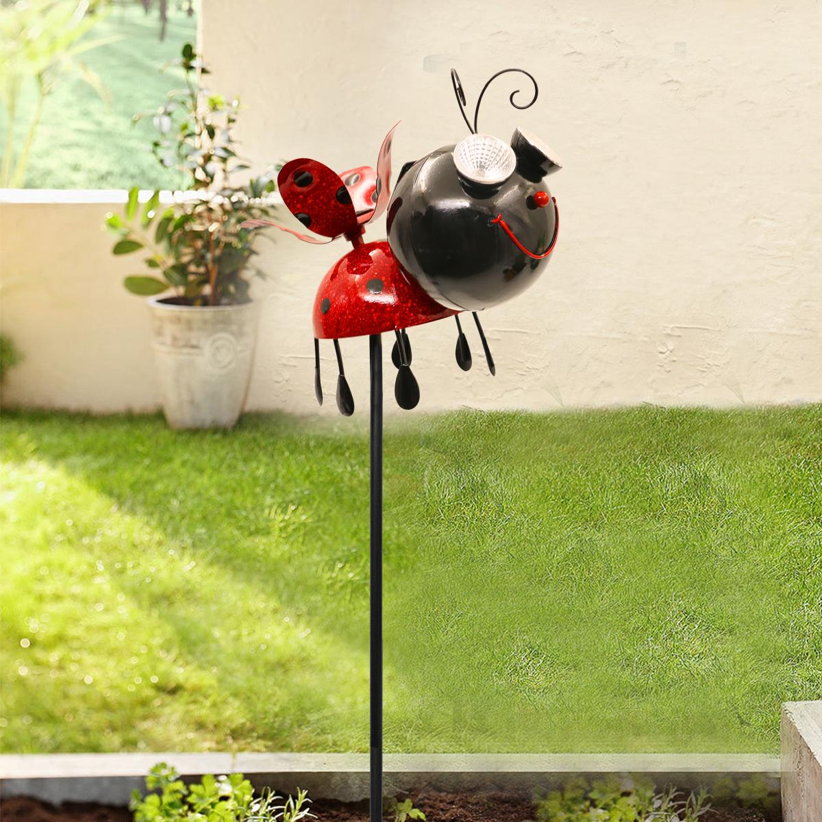 Goodeco Metal Ladybug Garden Stakes With Solar LED Lights Rotating Wings Lawn Yard Outdoor Decor Ladybugs Jardin Stake Ornament