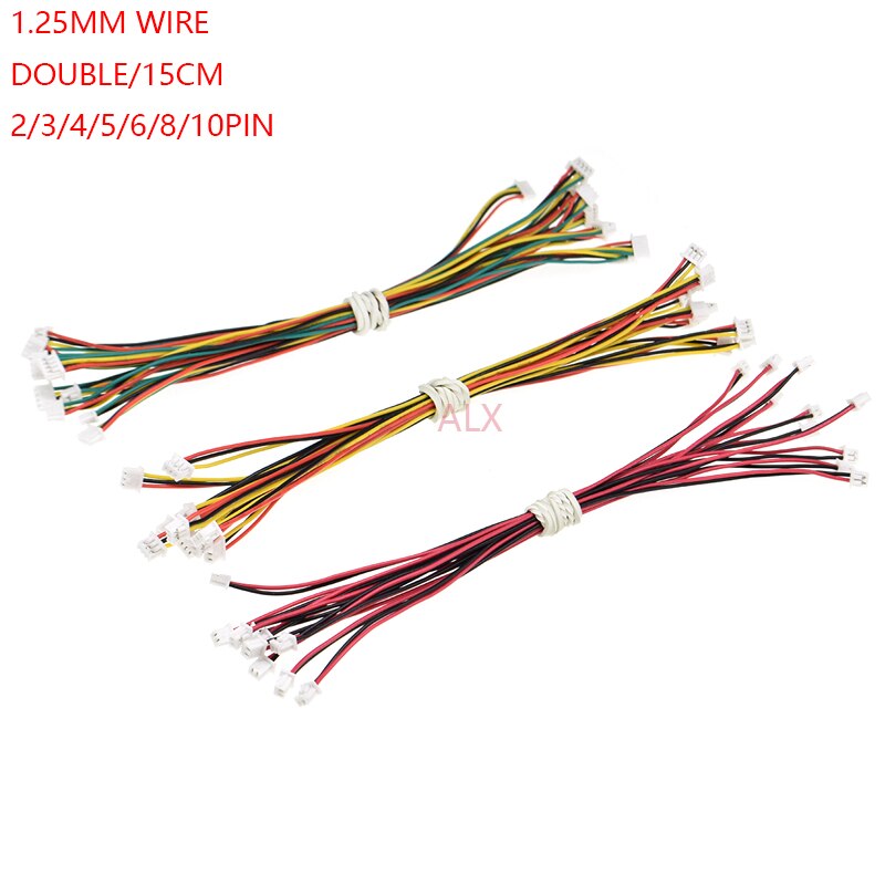 10 Pcs Dubbele Header 150 Mm Mini Micro Jst 1.25 2/3/4/5/6/8/10 Pin Vrouwelijke Connector Met Draad 1.25 Mm 2 P/3 P/4 P/5 P/6 P/8 P Kabel