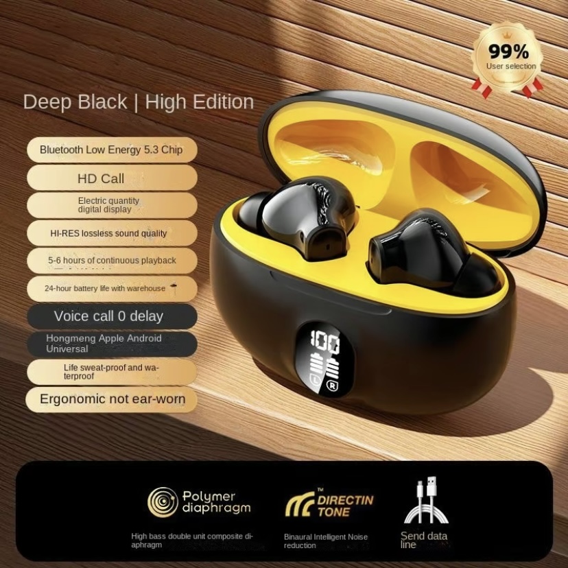 2024 Neue HEISSE 895-Bluetooth-Kopfhörer mit Geräuschunterdrückung, digitale Anzeige, lange Akkulaufzeit, ohne Verzögerung, Geräuschunterdrückung, Gaming-Te: Black