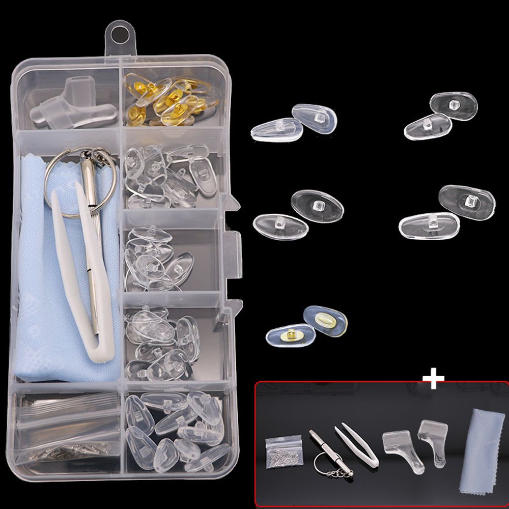Brillen reparatur set Silikon Nasen pads Ersatz optische Brille Reparatur werkzeug Teile sortiert Kit Schrauben dreher Pinzette Ohr haken: Black