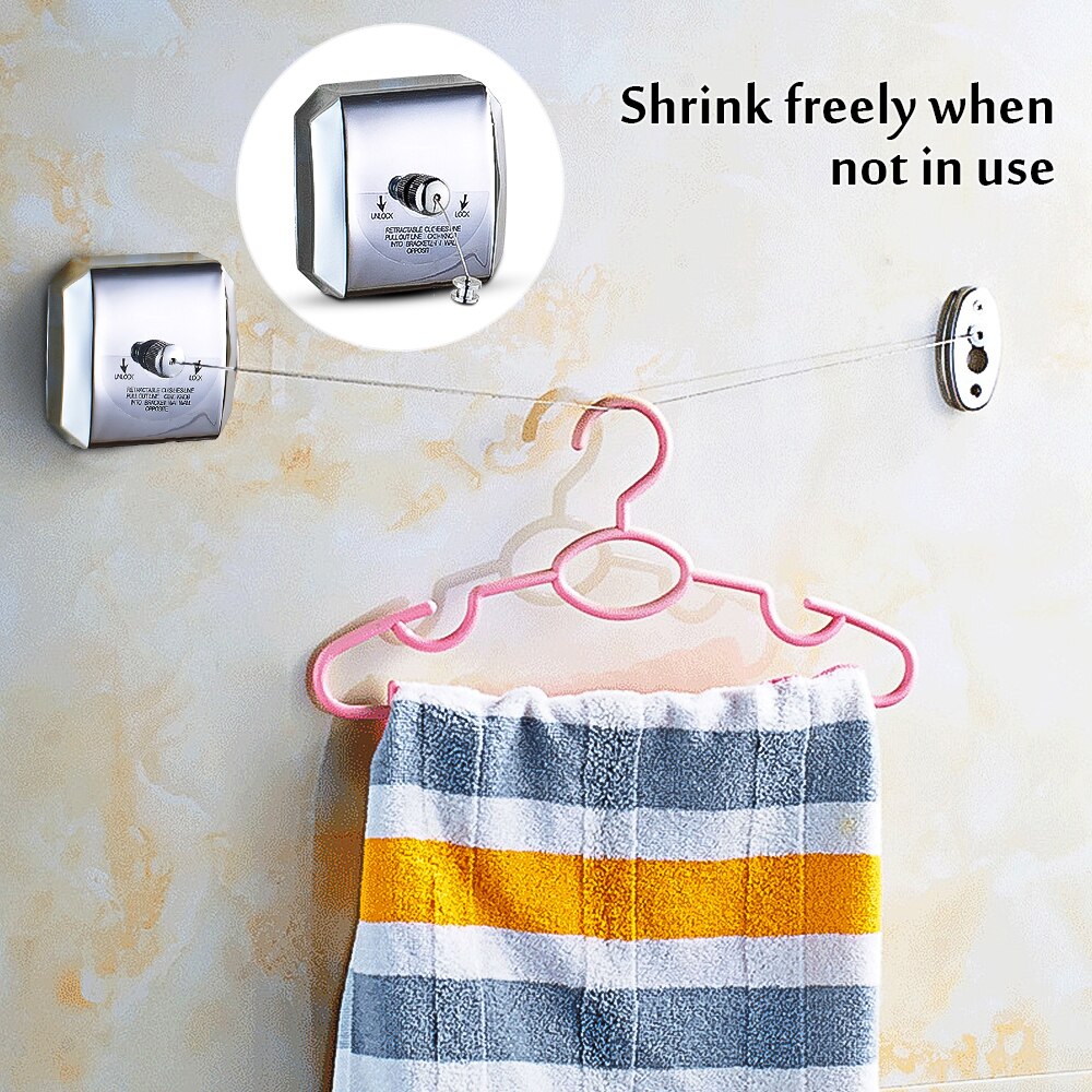 2.8M Retractable Clothesline Steel Wire Clothes Drying Rack Nylon Rope Home Storage Clothing Dryer Punch-Free Laundry Hanger