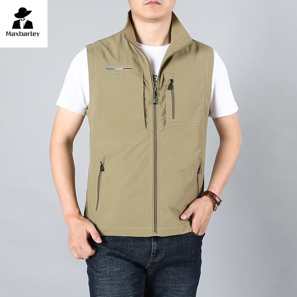 Gilet da uomo giacche gilet da pesca all'aperto 2024 estate tinta unita colletto alla coreana arrampicata escursionismo lavoro senza maniche con tasca