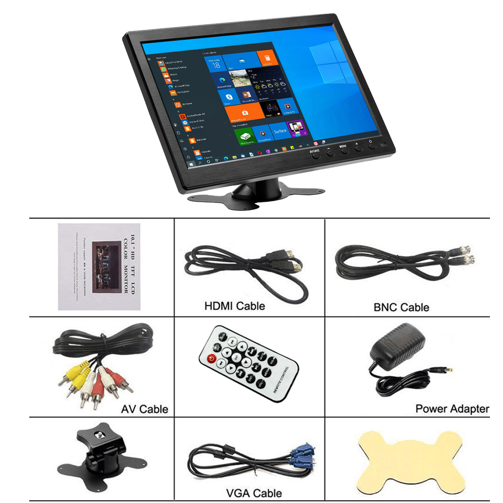 Podofo-Monitor LCD HD portátil de 10,1 pulgadas, Mini TV y pantalla de ordenador, entrada de vídeo de 2 canales, Monitor de seguridad con altavoz, HDMI, VGA,BNC,AVI